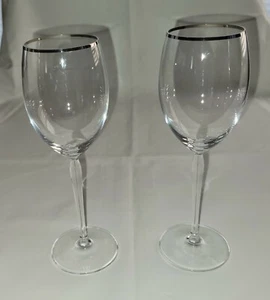 Vintage Set Of 2 Schott-Zweisel Crystal Platinum Rim 8" Wine Glasses Long Stem - Picture 1 of 5