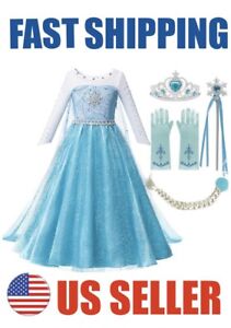 Elsa Frozen Princess Queen Dress Up Set Girls Costume US Fast Shipping