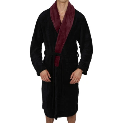 Hombre - BATA - Albornoz - Vellón coral súper suave - Borgoña / Negro - Vendedor de EE. UU. Foto 1 de 2