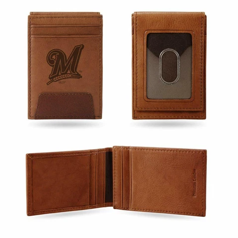 Milwaukee Brewers - MLB - Brown Leather Money Clip Front Pocket Wallet Cover