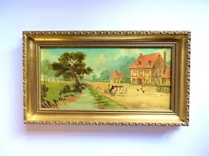 Antique English country framed signed oil painting Bassett 1894 art wall decor - Picture 1 of 5