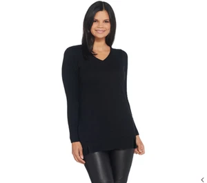 Suéter túnica manga larga cuello en V H by Halston color negro talla XL - Imagen 1 de 2