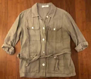 Cut Loose Shacket Shirt Jacket 100% Linen Green Military Utility S - Picture 1 of 15