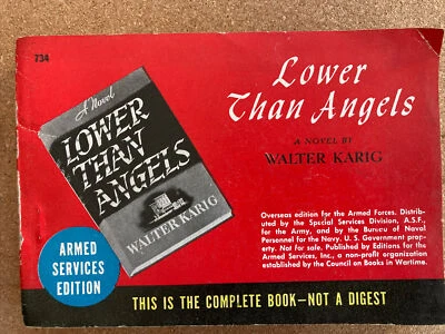 LOWER THAN ANGELS Armed Services Edition #734 Walter Karig ASE Foto 1 de 4