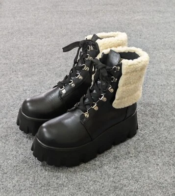 Куклы убить плащ Robbin размер 7 коренастый платформе ботильоны искусственного меха кожи черный - Изображение 1 из 4