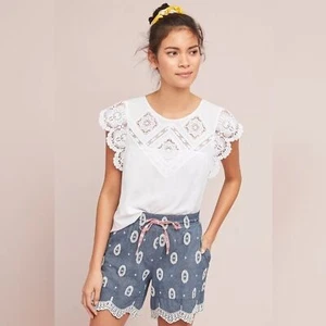 Anthropologie Boho Blue Eyelet Chambray Shorts Womens Large Fall Beach Preppy - Picture 1 of 10