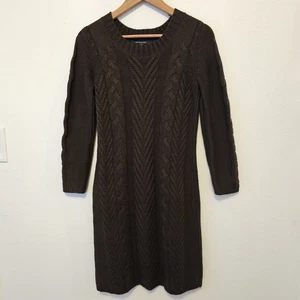 Y2k 90s Chadwicks Cable Knit Sweater Dress S Petite Brown Academia Old Money - Picture 1 of 11