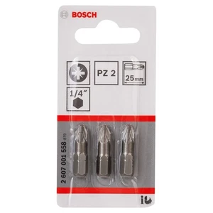 Bosch Extra Hard PZ2 Screwdriver Bits 25mm Pack Of 3 Part No 2607001558 - Picture 1 of 3