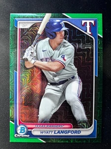 2024 Bowman Chrome Wyatt Langford SN RC Rookie Green Mojo /99 Texas Ranger - Bild 1 von 1