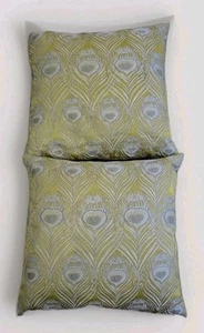 2 John Lewis Chartreuse Peacock Feather Print Cushions With Feather Cushion Vgc - Picture 1 of 4