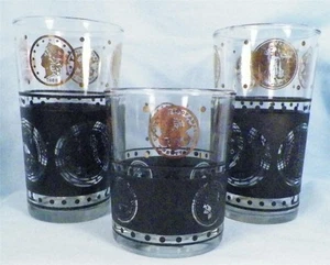Libbey Coins 2 Tumblers 1 Highball Glass Rock Sharpe Gold Black Mid Century #1 - Picture 1 of 9