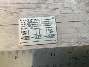 ORIGINAL EARLY FAIRCHILD A-10 WARTHOG AIRCRAFT MOD DATA NAME PLATE - Picture 1 of 2