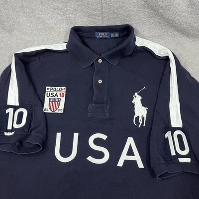 POLO Ralph Lauren Rugby Shirt Men’s 2XLT 2010 USA #10 Big Pony Flag Navy Cotton - Image 1 of 4