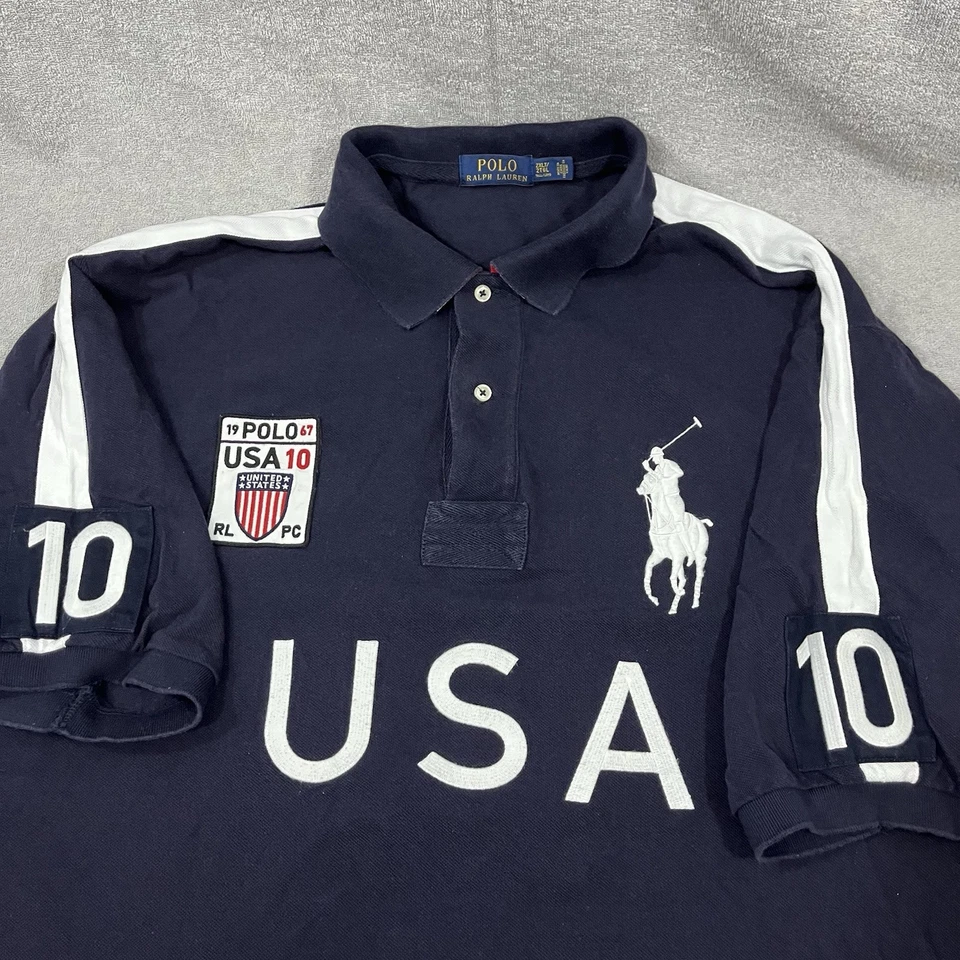 POLO Ralph Lauren Rugby Shirt Men’s 2XLT 2010 USA #10 Big Pony Flag Navy Cotton - Image 1 of 4