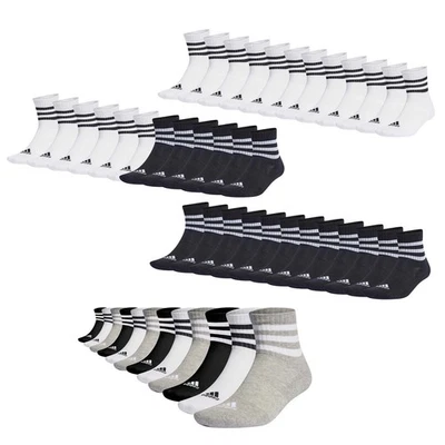 Adidas Unisex Quarter Socks, 12-Pack - 3-Stripes Cushioned Sportswear Mid-C... - Image 1 of 4