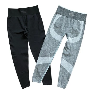 Victoria's Secret Rosa Sin Costuras Lote 2 Leggings Grandes Gris Negro Elástico Yoga  Foto 1 de 4