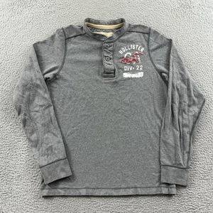 Vintage Hollister Shirt Mens XL Gray Long Sleeve Henley Embroidered Logo Y2K - Picture 1 of 10
