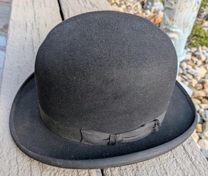 Cappello vintage Stetson nero feltro derby bowler 7 1/8 KRONENBERGERS BRASILE, IND. - Foto 1 di 9