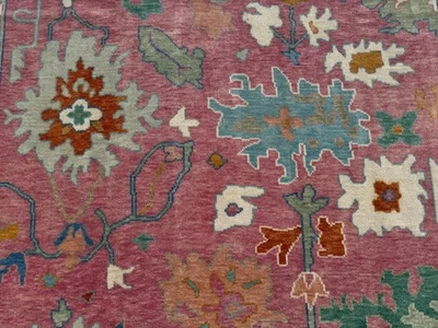 9x12 PINK WOOL RUG OUSHAK ORIENTAL new handmade handwoven blue green large soft - Image 1 of 4