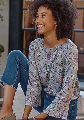 J.Jill Hummingbird-Printed Satin Top Size Large - Image 1 of 4