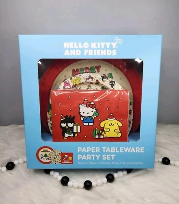 Hello Kitty Red White Holiday Party Christmas Paper Tableware Party Set! NEW - Image 1 of 4