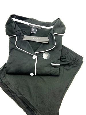 Tahari Ropa de Dormir 2 Piezas Talla XL Negro con Botones Blancos/Ajuste Top y Pantalones Cortos Conjunto NUEVO Foto 1 de 3