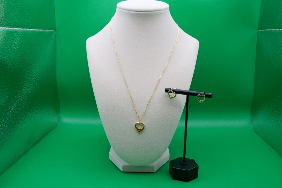 Lab Grown Diamond 0.10 ctw Heart Earrings Pendant Necklace in 18K Vermeil  YGold - Image 1 of 4