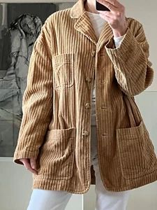Laura Ashley Vintage Jumbo Corduroy  Patch Pockets Barn Jacket Tan Size L - Picture 1 of 24