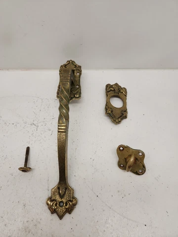 Vintage Yale brass Mortise Lockset push style  with 9" ext door handle working Cover