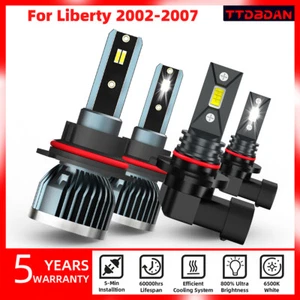 9007 LED Headlight + 9145 Fog Lights Bulbs Kits 6500K For Jeep Liberty 2002-2007 - Picture 1 of 12