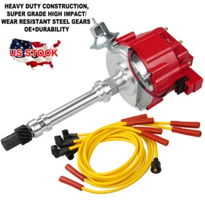 HEI Distributor with Spark Plug Wires 9000RPM For Chevy GMC 350 454 SBC BBC V8 - Picture 1 of 10