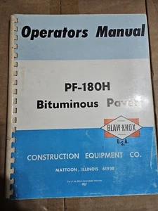 BLAW KNOX PF 180H BITUMINOUS ASPHALT PAVERS Operators MANUAL - Picture 1 of 2