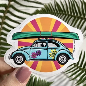 Hippie Auto Kanu Kajak Käfer Käfer Groovy Vinyl Aufkleber - Bild 1 von 1