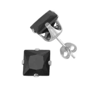Orecchini a Borchie Argento Sterling 9x9 mm quadrati onice nero 925 - Foto 1 di 2