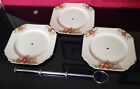 Vintage Art Deco Three Tier Cake Stand with Square Floral Plates 