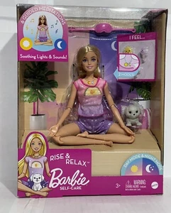 Barbie Self-Care Rise & Relax Puppe mit gelbem Welpenspielzeug Neu mit Karton - Bild 1 von 9