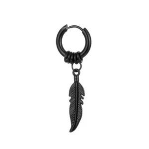 1 par de pendientes de aro pequeños negros colgantes de plumas hombres mujeres punk oreja joyería * - Imagen 1 de 14