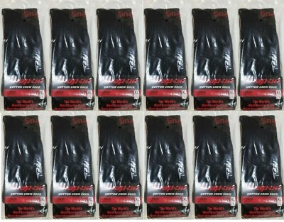 12 PAIRS Men's BLACK Snap-On Crew Socks X-LARGE *FREE SHIPPING* MADE IN USA *NEW - Image 1 of 4