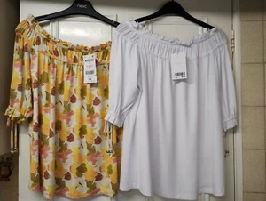 NEXT LOT OF 2 JERSEY ELASTICATED BARDOT TOPS WITH TIE SLEEVES SIZE 10 BNWT - Picture 1 of 8