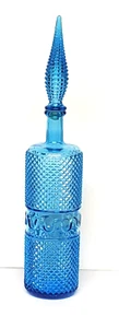 Botella Genie de vidrio azul Empoli Italia estilo barril garabato diamante 20" de colección MCM - Imagen 1 de 15