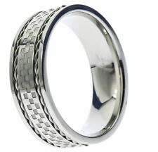 Checkerboard Mens Braided Wire Wedding Band inlay Ring Stainless Size 12 T43
