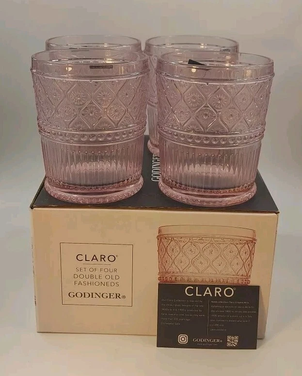 Godinger Pink Claro Double Old-Fashioned Glasses Pink Blush Set of 4 Lowball ♡