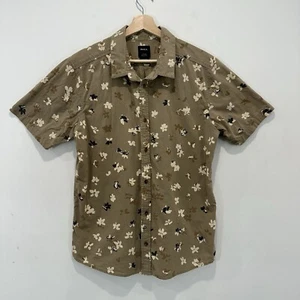 RVCA Linen Blend Shirt Men L Brown Floral Button Up Short Sleeve Casual Loud - Picture 1 of 9