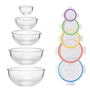 HOCHSTE Glass Mixing Bowls Nesting Bowls With Lids Food Storage Stackable 5 Pcs