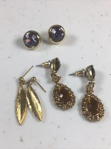 Konvolut 3 Paar verschiedene Ohrringe Vintage 2 signierte Strasssteine Schmuck - Bild 1 von 9