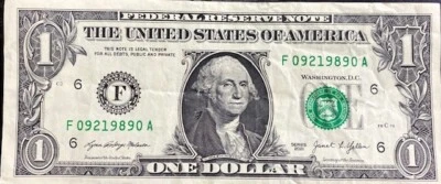 Billete de cumpleaños 2021 $1 FRN 21 de septiembre de 1989 (21/09/1989) serie # F09219890A Foto 1 de 4