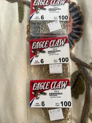 🔥🚨Eagle Claw Aberdeen Hook Gold Size 6, 202-6/ Qty 100 Each Total 300 - Image 1 of 2