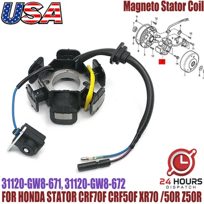 Bobina de estator gerador Magneto 31120-GW8-671 compatível com HONDA CRF70F CRF50F XR 50R Z50R - Imagem 1 de 4