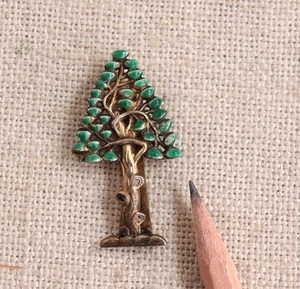 Chinese Silver Enamel Ginkgo Tree Fur Clip Dress Brooch Vermeil Sterling Export - Picture 1 of 16