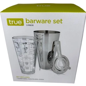 True Barware Set 3 Piece Cocktail Shaker 27oz Glass Recipes & Strainer New - Picture 1 of 4